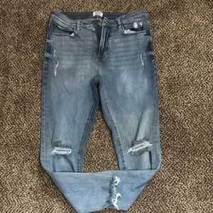 Blue Distressed Boyfriend Jeans with Ripped Knees,skinny Jean.